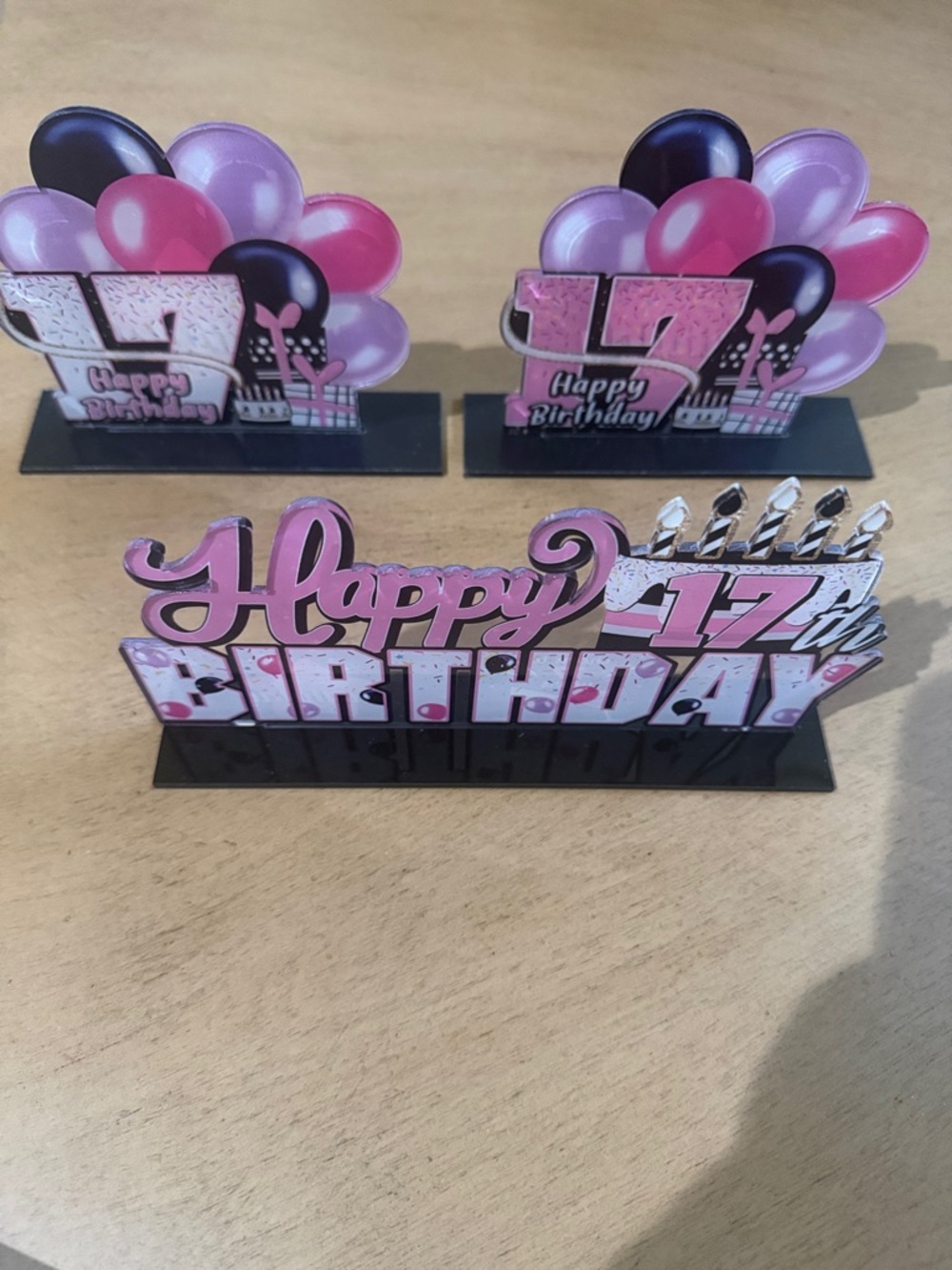 Happy 17th Birthday Pink Party Table Centerpiece